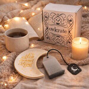 OwlCrate Ceramic Moon Tea Bag Rest + Silicone Tea Infuser |